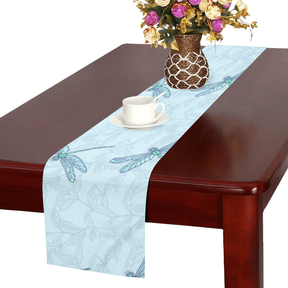 Dragonfly pattern blue background Table Runner