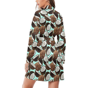 Coconut Pattern Print Design 03 Women's Long Sleeve Belted Night Robe