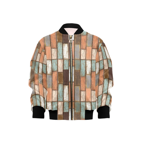 Wood Printed Pattern Print Design 02 Kids' Boys' Girls' Bomber Jacket