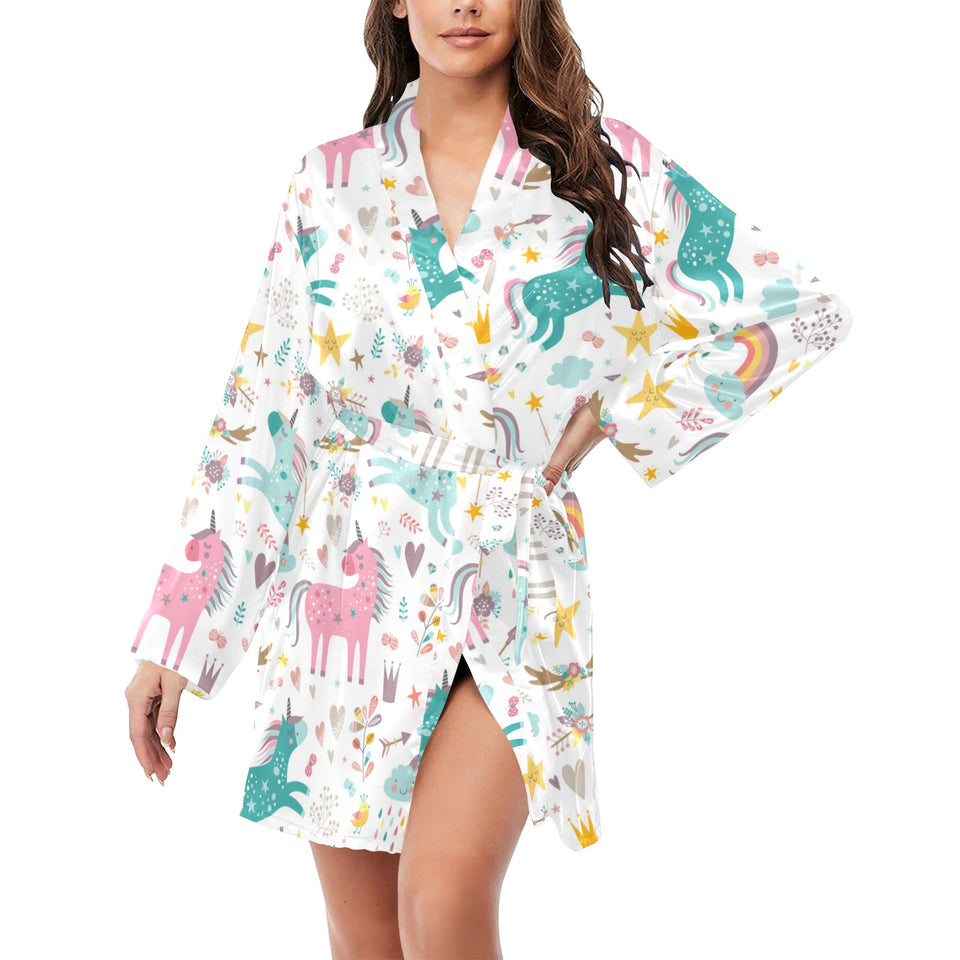 Colorful unicorn pattern Women's Long Sleeve Belted Night Robe