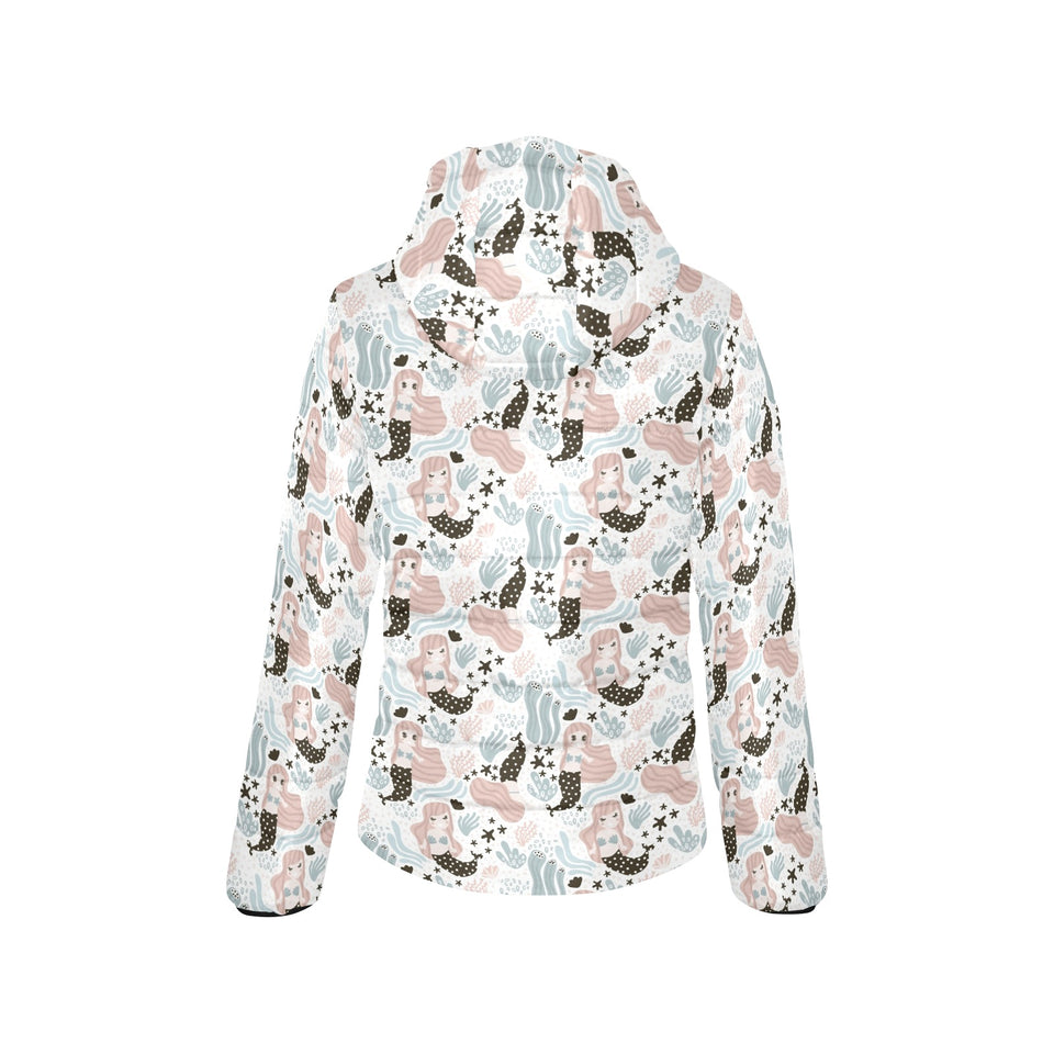 cute mermaid pattern Women's Padded Hooded Jacket