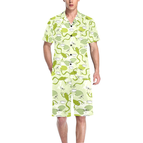 Cute frog dragonfly pattern Men's V-Neck Short Pajama Set