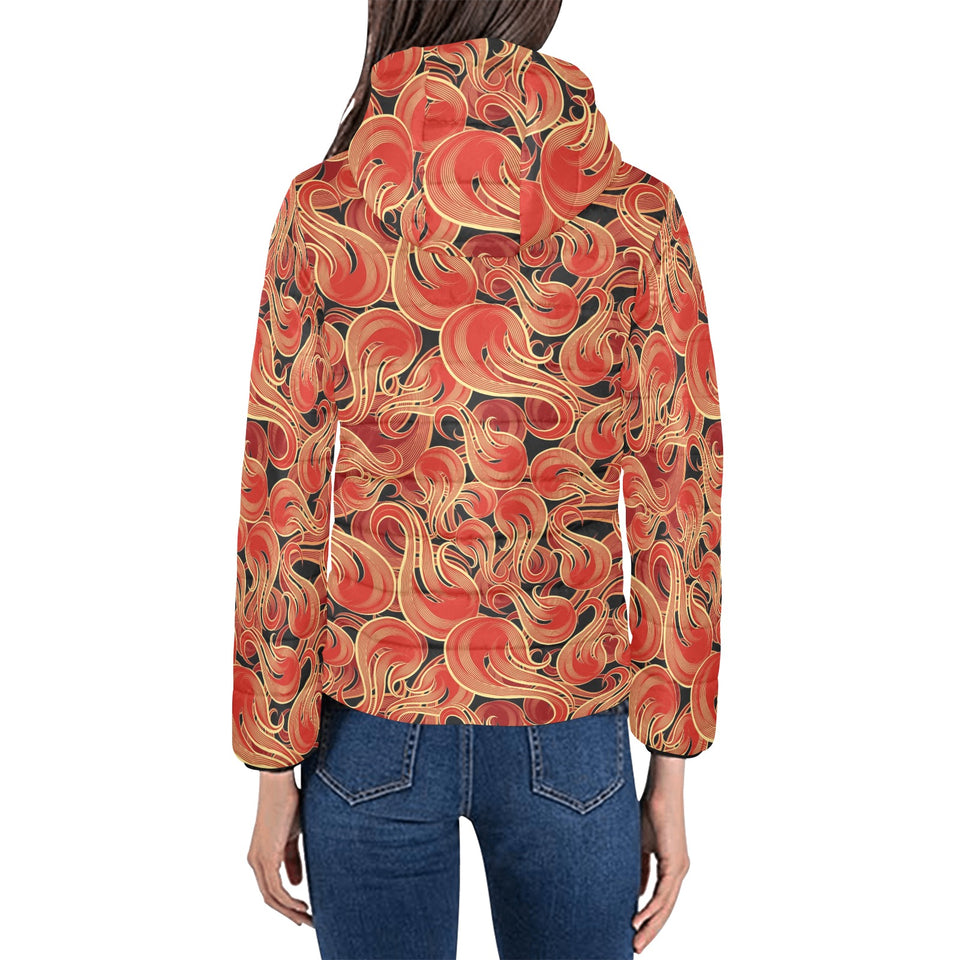 Fire flame pattern Women's Padded Hooded Jacket