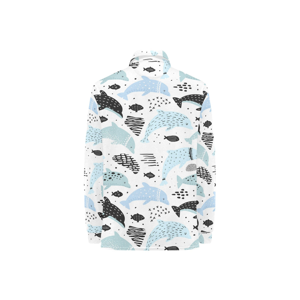 Cute dolphins Childish Style pattern Women's Long Sleeve Polo Shirt
