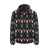 Deer Christmas new year pattern argyle Men's Padded Hooded Jacket