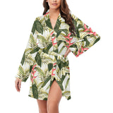 heliconia pattern Women's Long Sleeve Belted Night Robe
