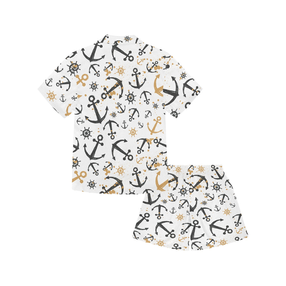 Anchors Rudders pattern Kids' Boys' Girls' V-Neck Short Pajama Set