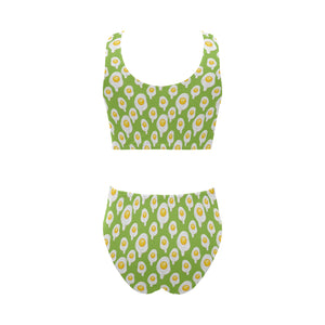 Fried Eggs Pattern Print Design 01 Chest Bowknot High Waisted Bikini Swimsuit