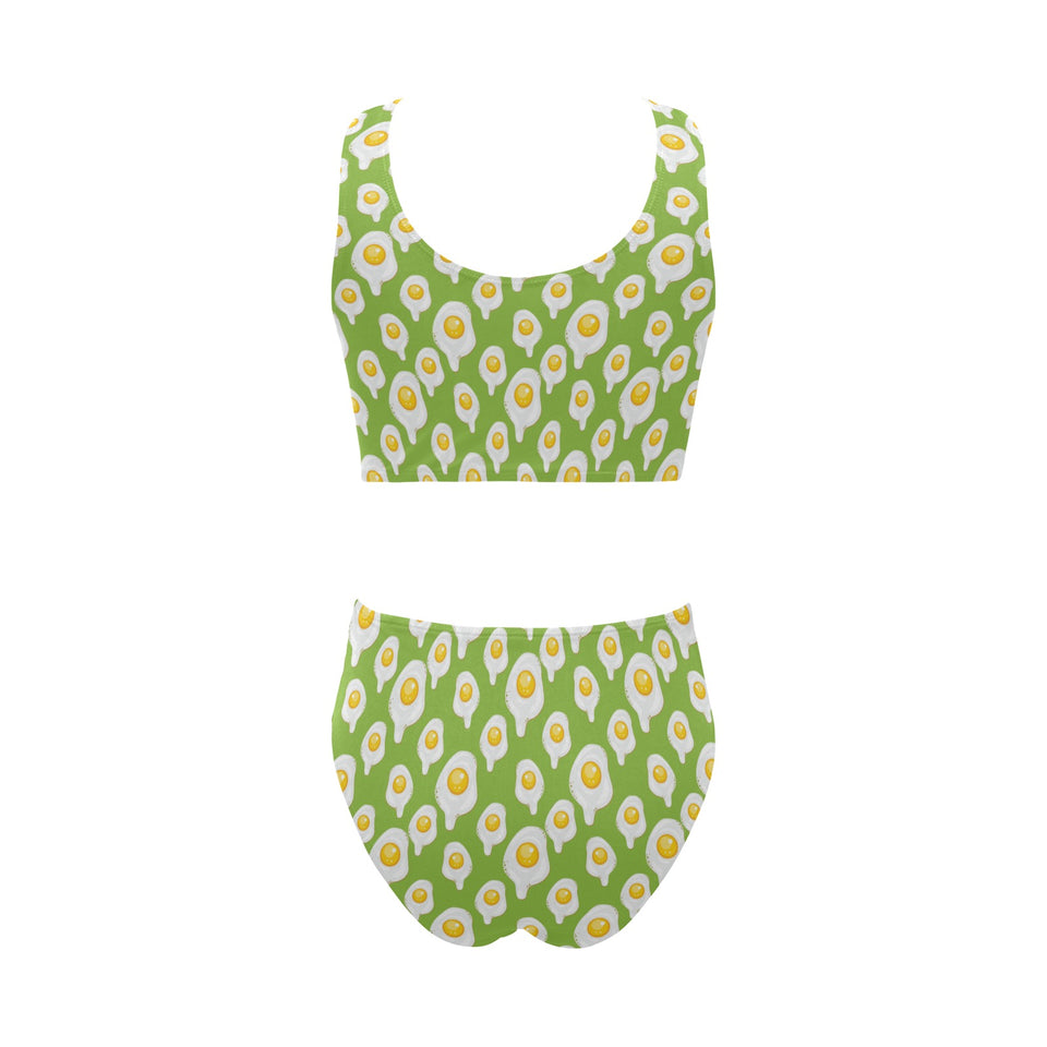Fried Eggs Pattern Print Design 01 Chest Bowknot High Waisted Bikini Swimsuit