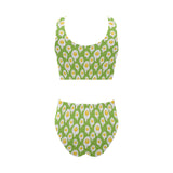 Fried Eggs Pattern Print Design 01 Chest Bowknot High Waisted Bikini Swimsuit