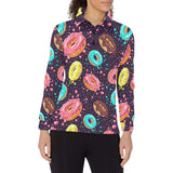 Colorful donut glaze pattern Women's Long Sleeve Polo Shirt