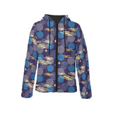 Blue japanese pattern cloud wave flower Women's Padded Hooded Jacket