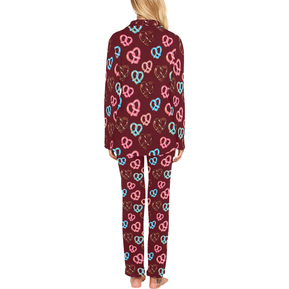 Pretzels Pattern Print Design 05 Women's Long Pajama Set