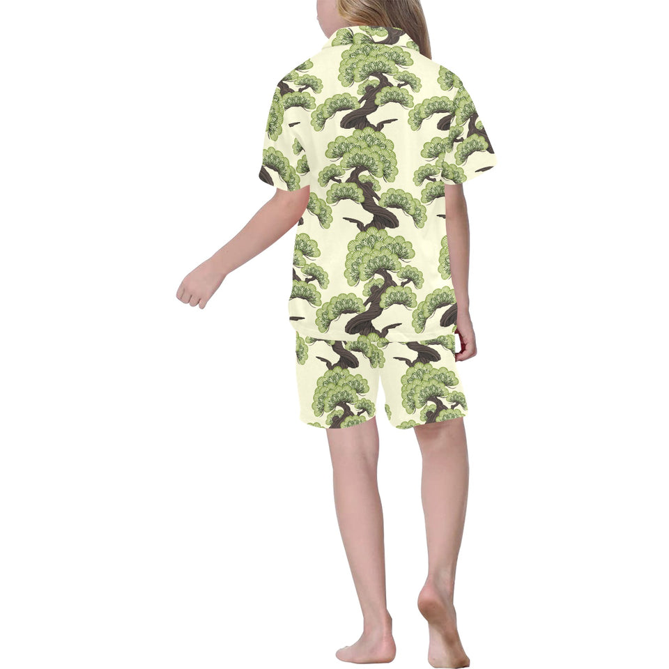 Bonsai pattern Kids' Boys' Girls' V-Neck Short Pajama Set