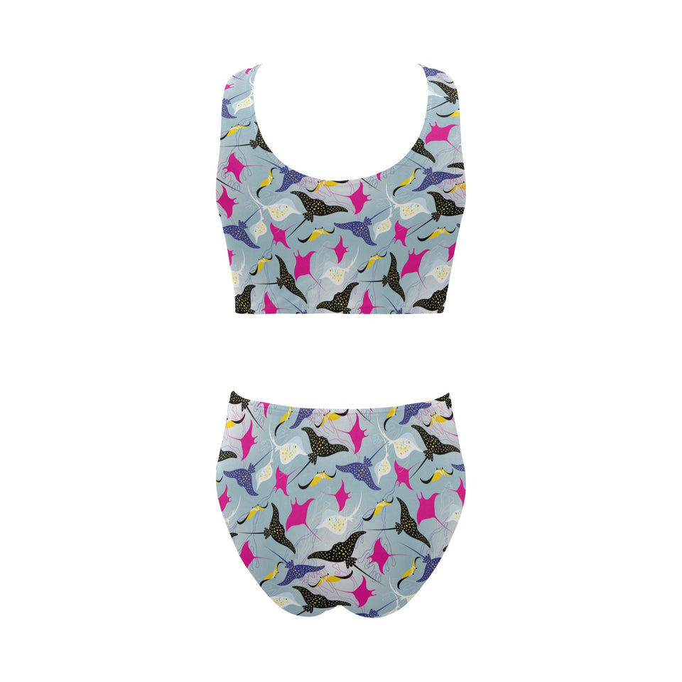 Stingray Pattern Print Design 01 Chest Bowknot High Waisted Bikini Swimsuit