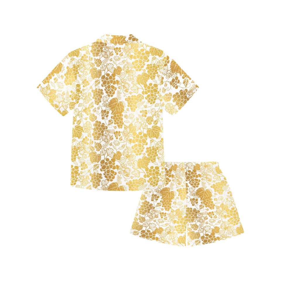 Gold grape pattern Kids' Boys' Girls' V-Neck Short Pajama Set