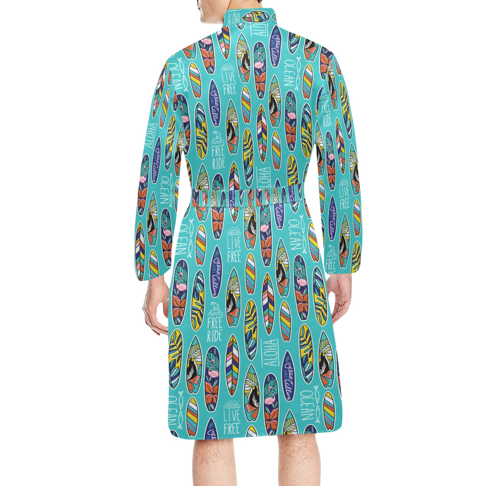 Surfboard Pattern Print Design 05 Men's Long Sleeve Belted Night Robe