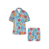 Blue red orange starfish pattern Women's V-Neck Short Pajama Set