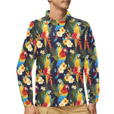 Colorful parrot flower pattern Men's Long Sleeve Polo Shirt