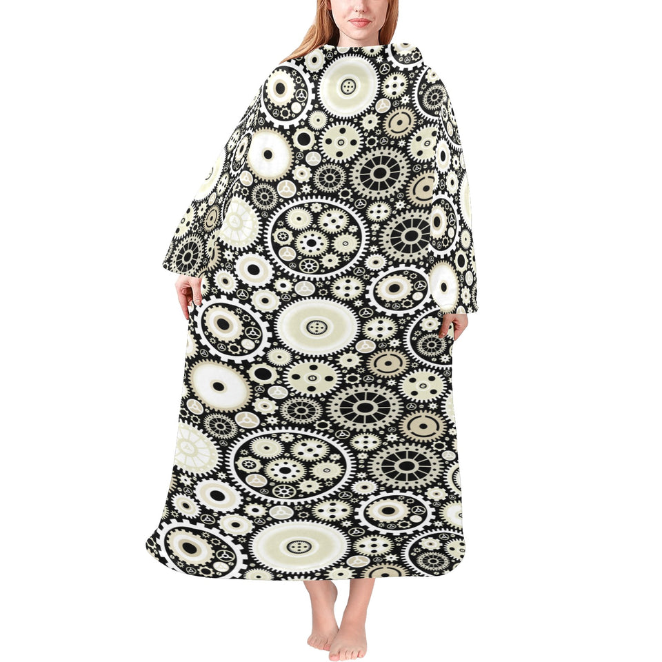 Gear Pattern Print Design 02 Blanket Robe with Sleeves