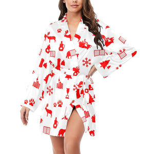 Canada Pattern Print Design 04 Women's Long Sleeve Belted Night Robe