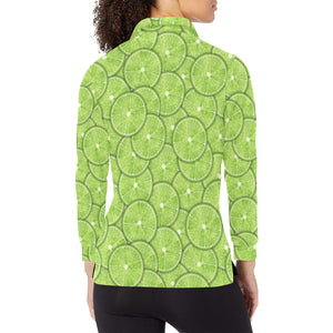 Slices of Lime pattern Women's Long Sleeve Polo Shirt