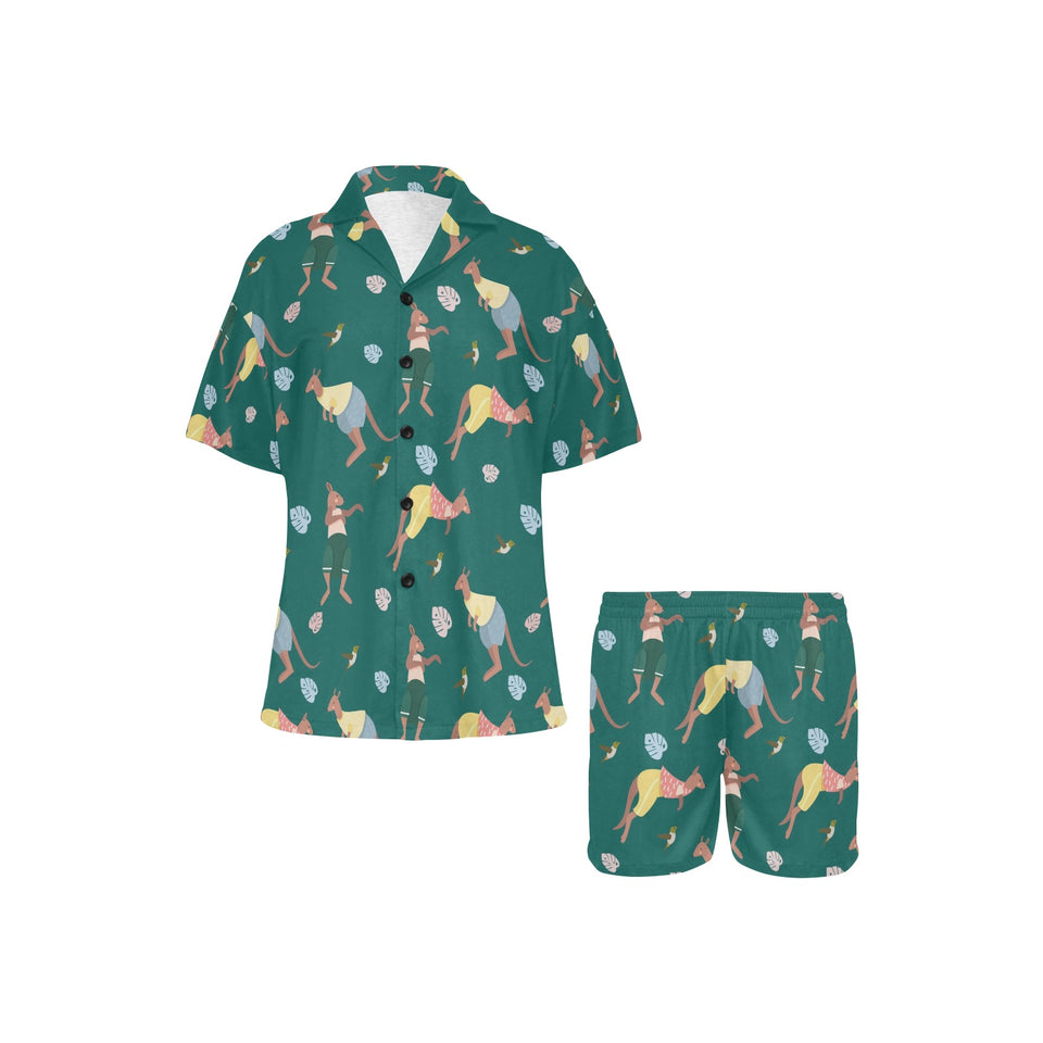 Kangaroo leaves pattern Women's V-Neck Short Pajama Set