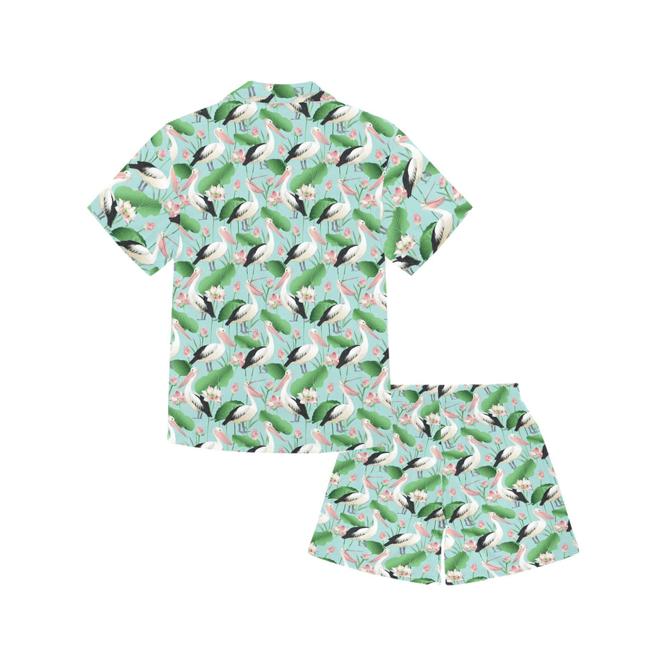 Pelican Pattern Print Design 01 Kids' Boys' Girls' V-Neck Short Pajama Set