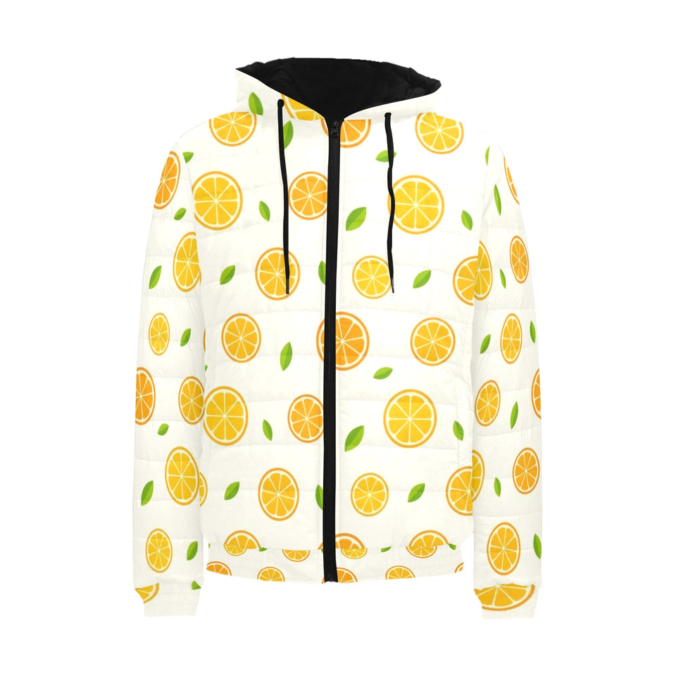 oranges leaves pattern Men's Padded Hooded Jacket