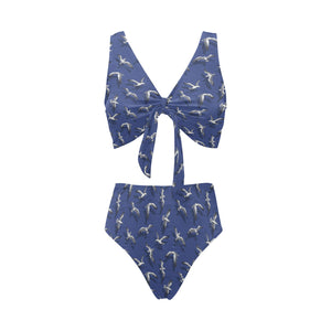 Seagull Pattern Print Design 03 Chest Bowknot High Waisted Bikini Swimsuit