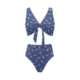 Seagull Pattern Print Design 03 Chest Bowknot High Waisted Bikini Swimsuit