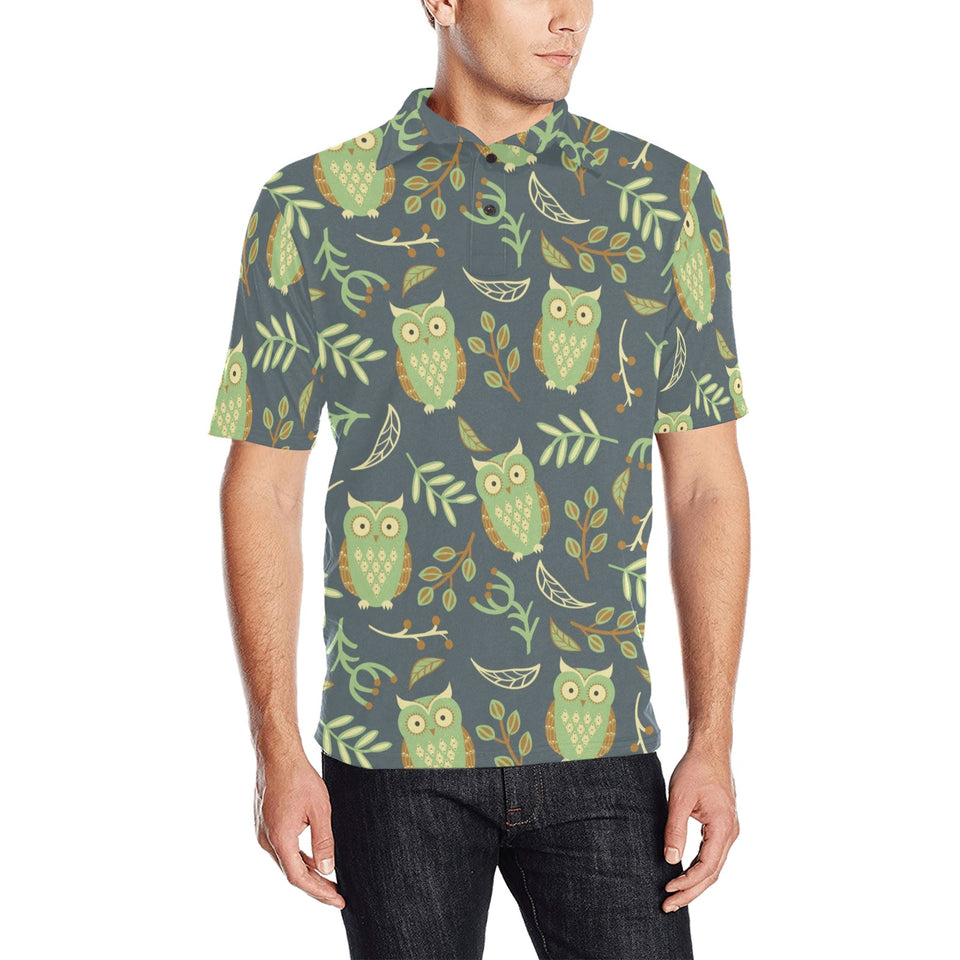 Cute owls leaves pattern Men's All Over Print Polo Shirt