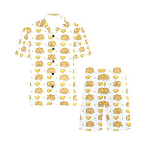 Pancake Pattern Print Design 03 Men's V-Neck Short Pajama Set