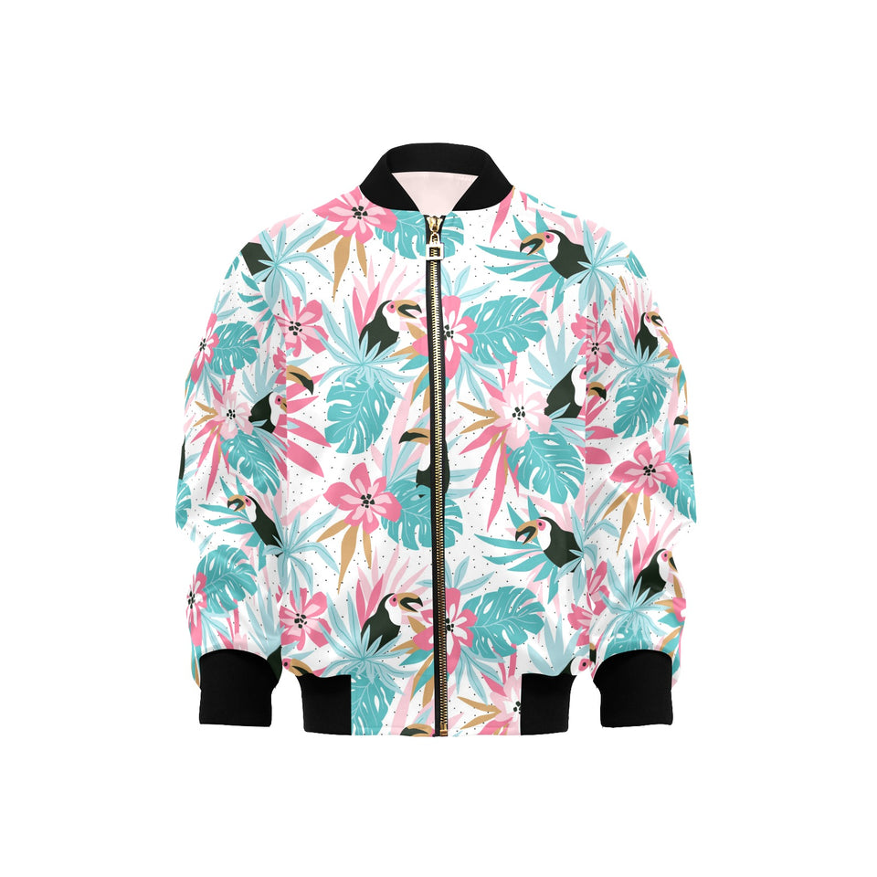 Toucan tropical flower leave pattern Kids' Boys' Girls' Bomber Jacket