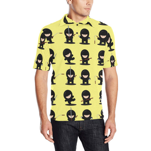 Cute ninja yellow background Men's All Over Print Polo Shirt