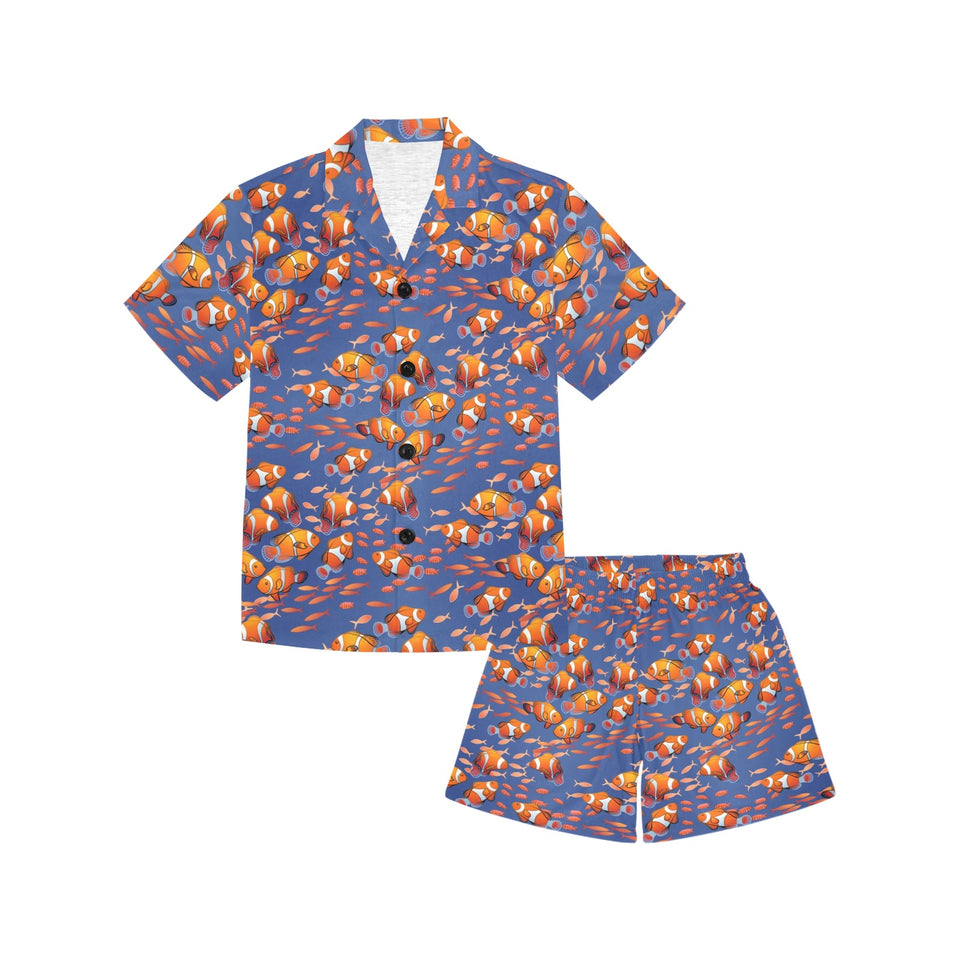 Clown Fish Pattern Print Design 04 Kids' Boys' Girls' V-Neck Short Pajama Set