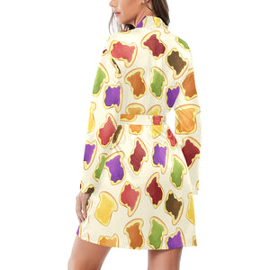 Bread Toast Pattern Print Design 02 Women's Long Sleeve Belted Night Robe