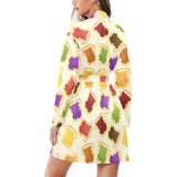 Bread Toast Pattern Print Design 02 Women's Long Sleeve Belted Night Robe