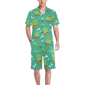 Cute frog dragonfly design pattern Men's V-Neck Short Pajama Set