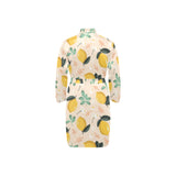 lemon flower leave pattern Men's Long Sleeve Belted Night Robe