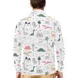 Cute cartoon dinosaurs tree pattern Men's Long Sleeve Polo Shirt