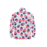 Strawberry pattern blue lines background Men's Long Sleeve Polo Shirt