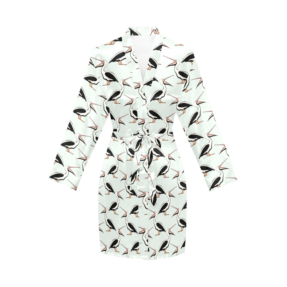 Pelican Pattern Print Design 02 Women's Long Sleeve Belted Night Robe