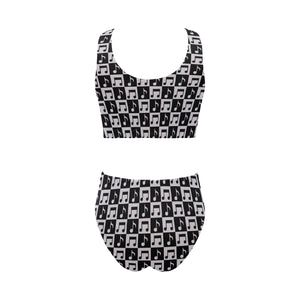 Music Notes Pattern Print Design 01 Chest Bowknot High Waisted Bikini Swimsuit