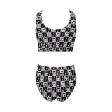 Music Notes Pattern Print Design 01 Chest Bowknot High Waisted Bikini Swimsuit