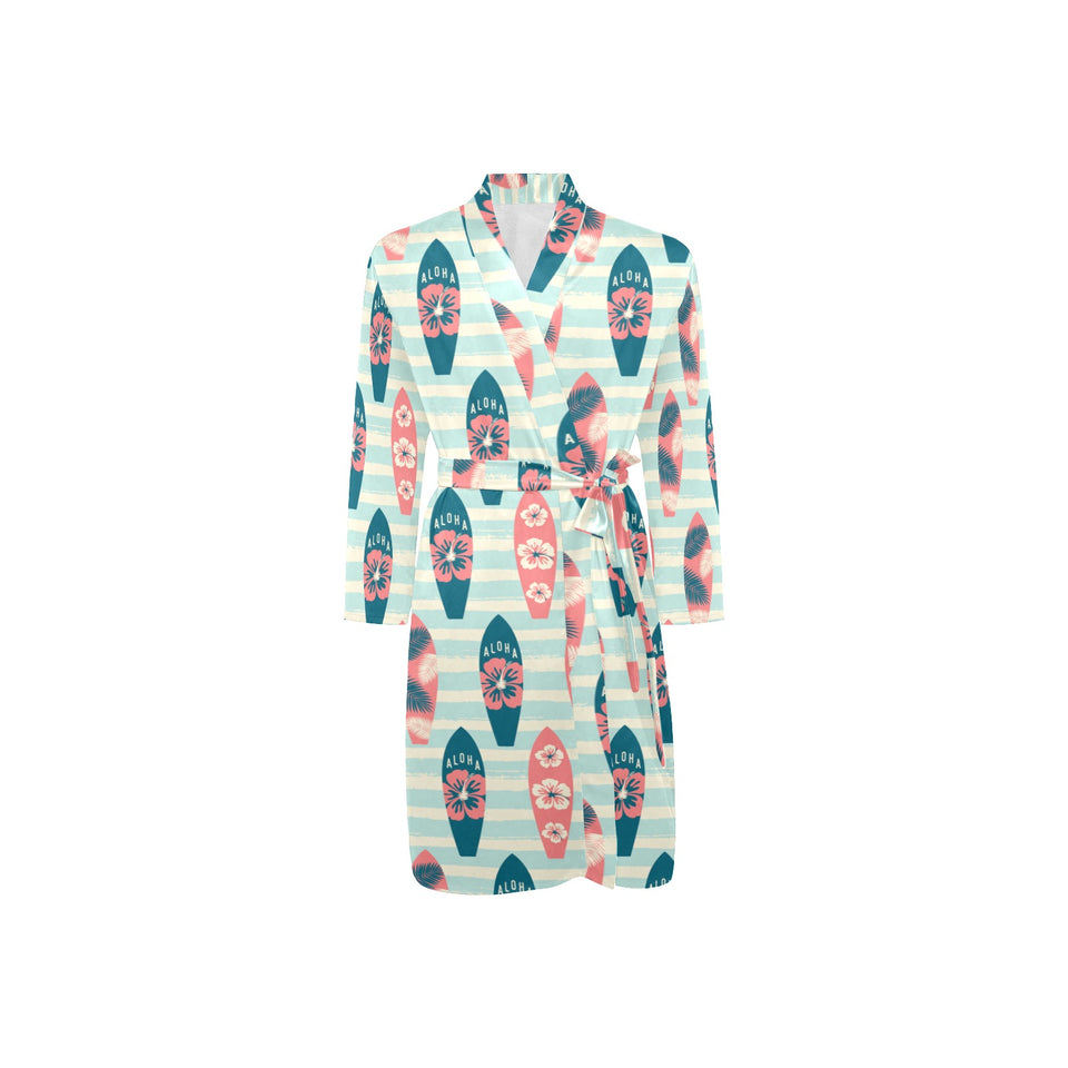 Surfboard Pattern Print Design 02 Men's Long Sleeve Belted Night Robe