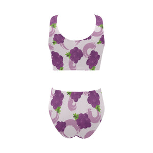 Cute Grape pattern Chest Bowknot High Waisted Bikini Swimsuit