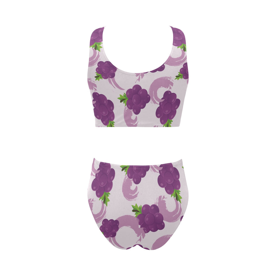 Cute Grape pattern Chest Bowknot High Waisted Bikini Swimsuit