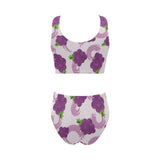 Cute Grape pattern Chest Bowknot High Waisted Bikini Swimsuit