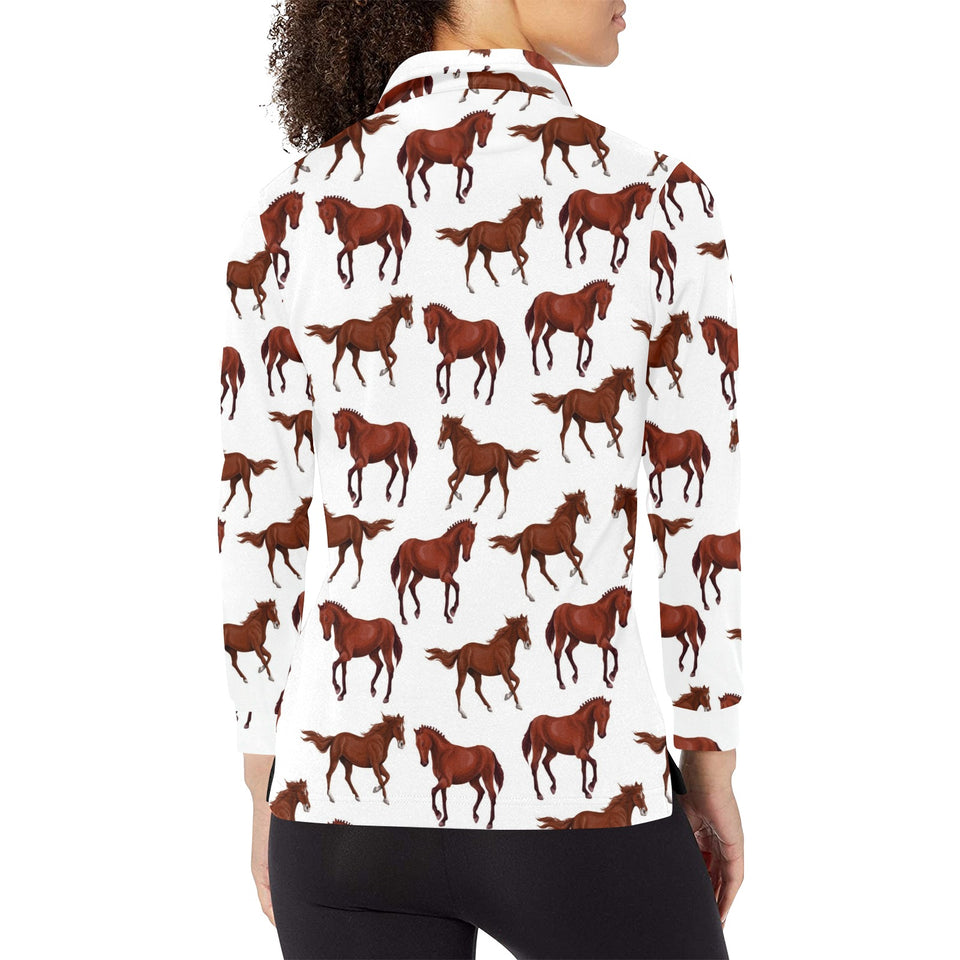 Horses running pattern background Women's Long Sleeve Polo Shirt